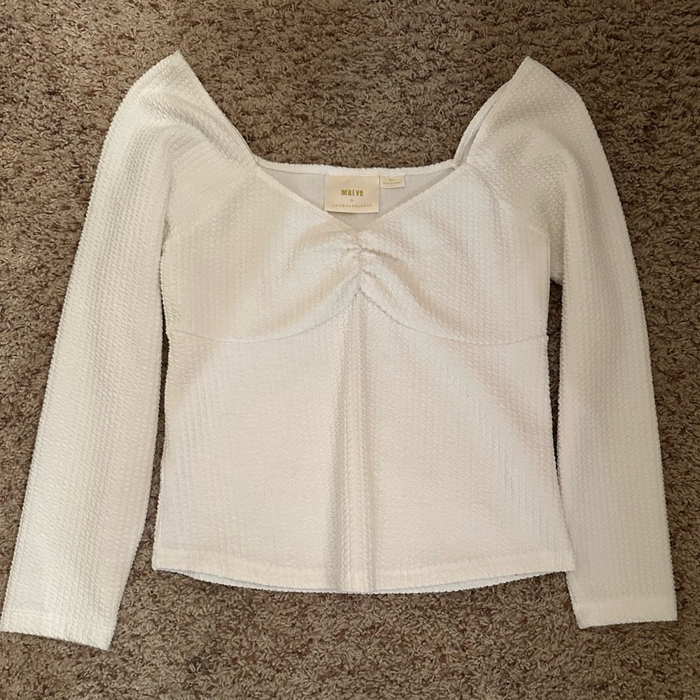 Maeve by Anthropologie - Ivory Textured Sweetheart Long-Sleeve Top